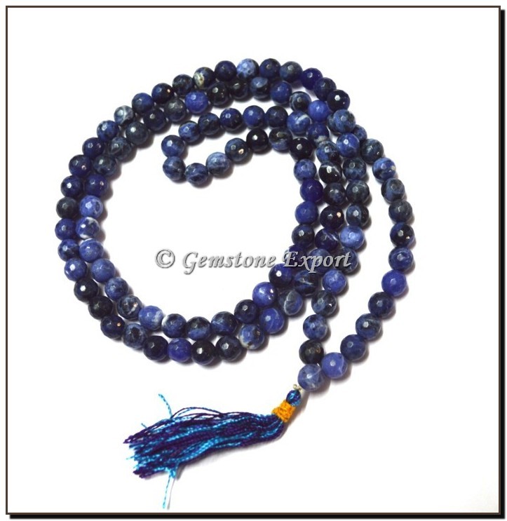 Sodalite Faceted Jap Mala, Jap Mala 108 Beads