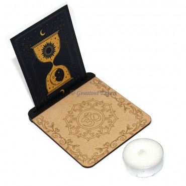 Om Symbol Engraved Tealight Candle Holder with Card Slot