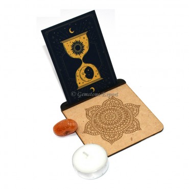 Orange Aventurine Mandala Engraved Tealight Candle Holder with Card Slot