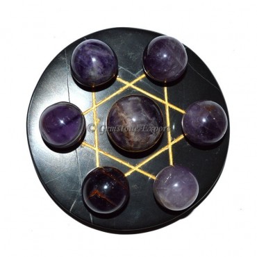 Black Agate Golden Star Base with Amethyst Chakra