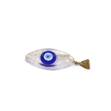 Crystal Quartz with Evil Eye Marquise Shaped Orgone Pendant