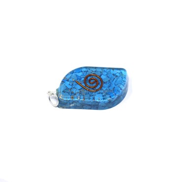 Turquoise With Copper Coil Leaf Shaped Pendant