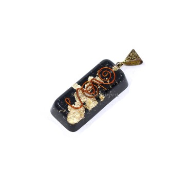 Black Tourmaline with Copper Coil Bar Pendant