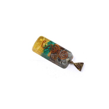 Citrine, Malacite, Tiger Eye and Pyrite Orgone Bar Pendant