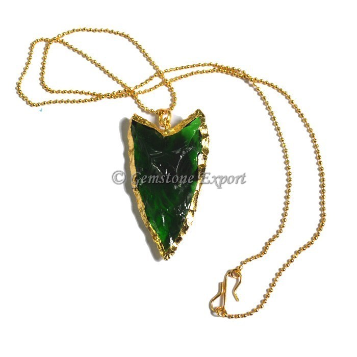 Green Glass Clovis Arrowheads Necklace