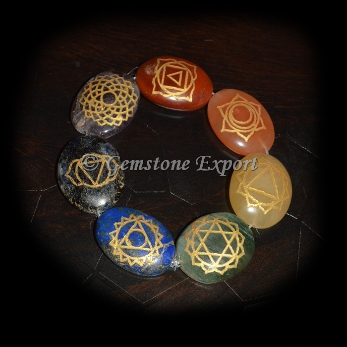 Engraved Chakra Symbol Oval Bracelets