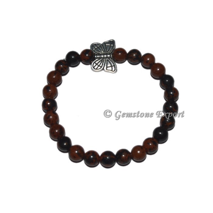 Butterfly Charm Mahogany Obsidian Bracelets