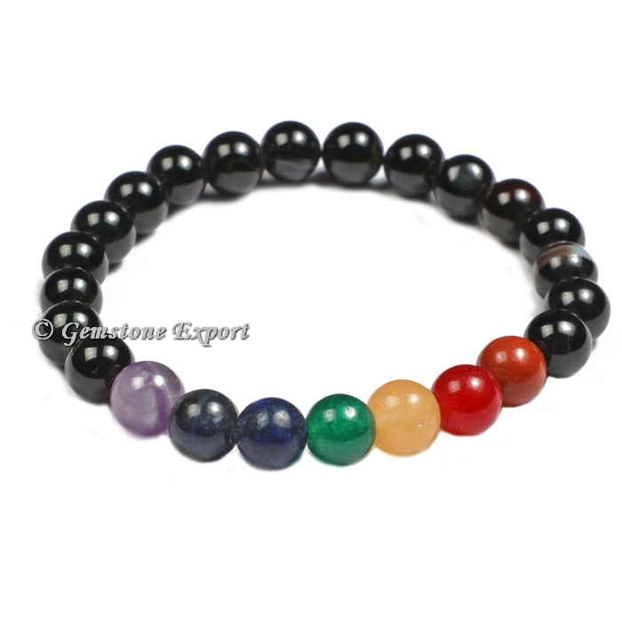Black Onyx With Seven Chakra Gemstone Bracelets