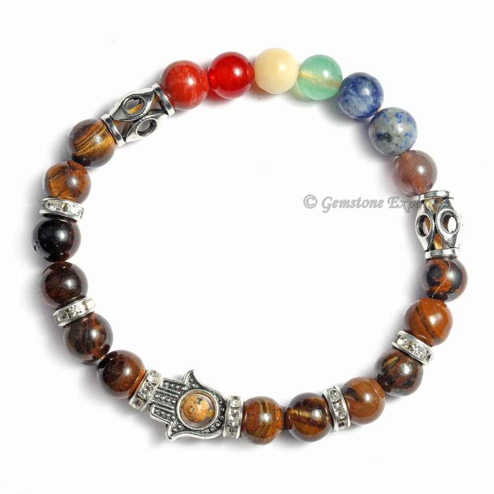 Seven Chakra Hamsa Bracelet With Tiger Eye