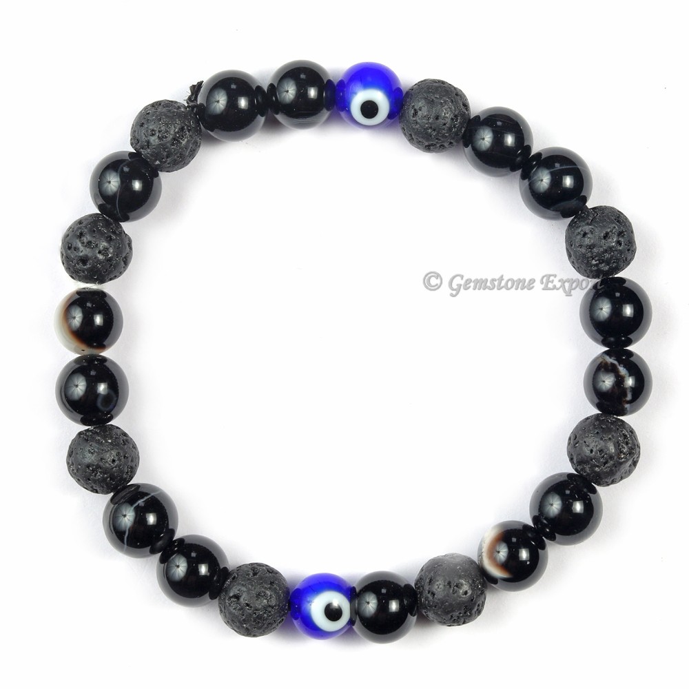 Combo Black Obsidian With Evil Eye 2 Beads