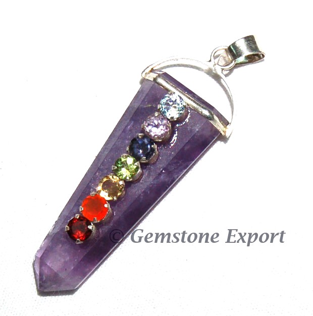 Amethyst Seven Chakra Silver Pendants