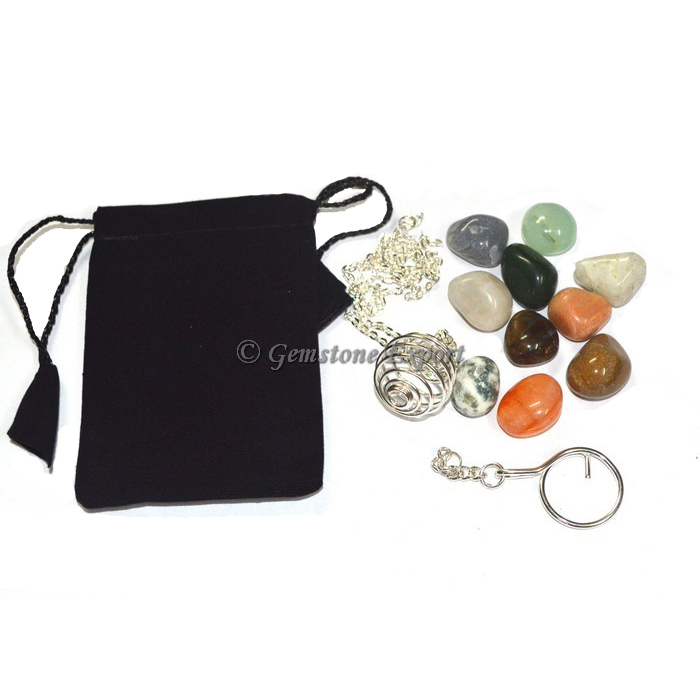 Chakra Stone Tumbled Keychain-Necklace Set
