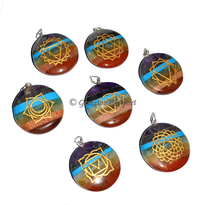 Bonded Chakra Disc Engraved  Pendants