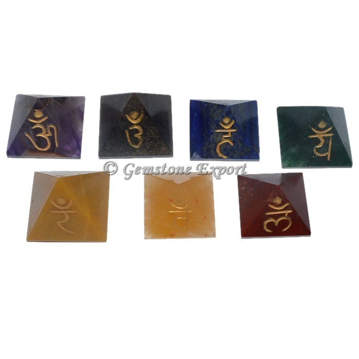 7 Chakra Pyramids Engraved Sanskrit Set
