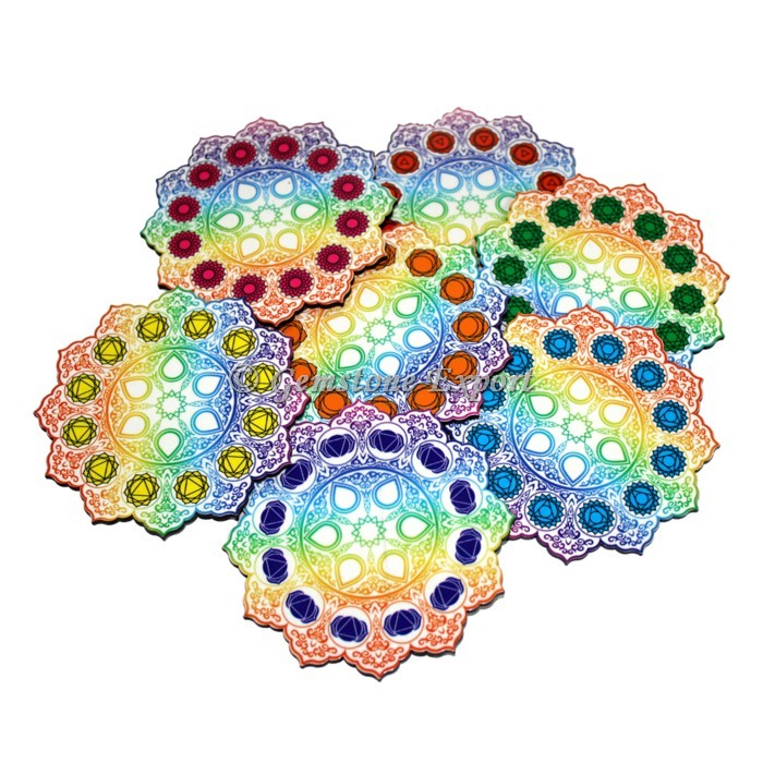Seven Chakra Mandala Printed Wooden Coasters Set