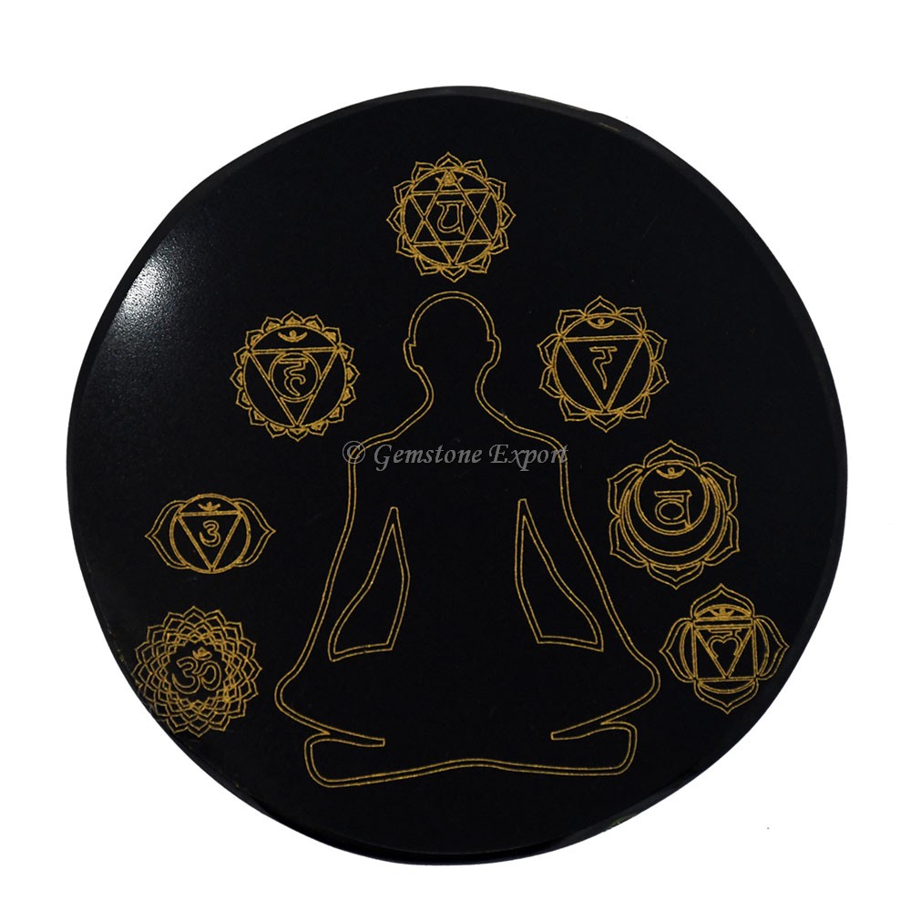 Seven Chakra Black Agate Coaster
