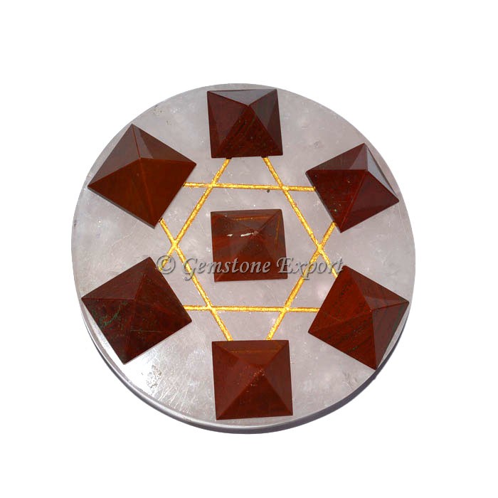 Red Jasper Pyramids With Black Agate Pentagram Set