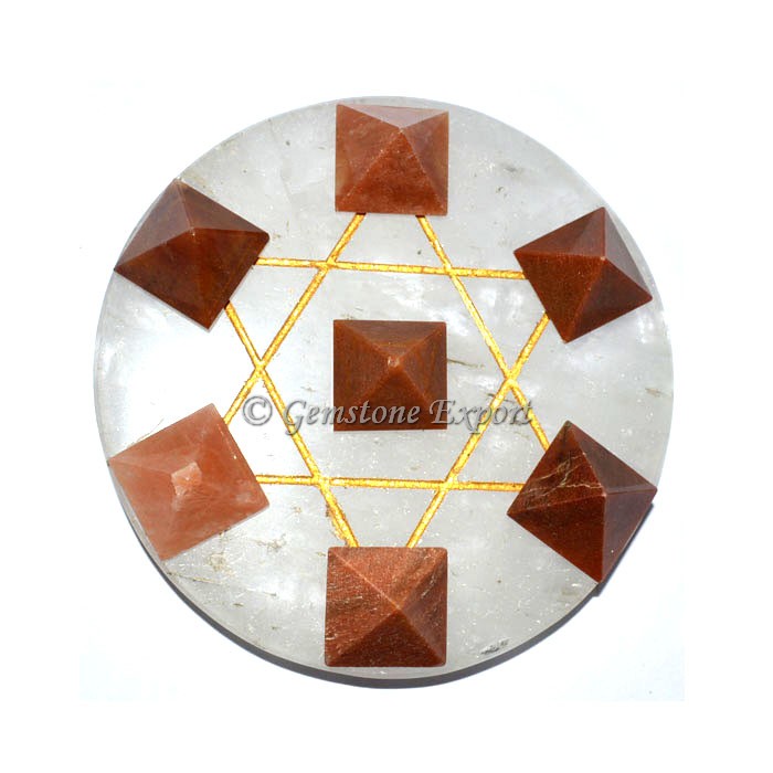 Crystal Quartz Pentagram With Peach Aventurine Set