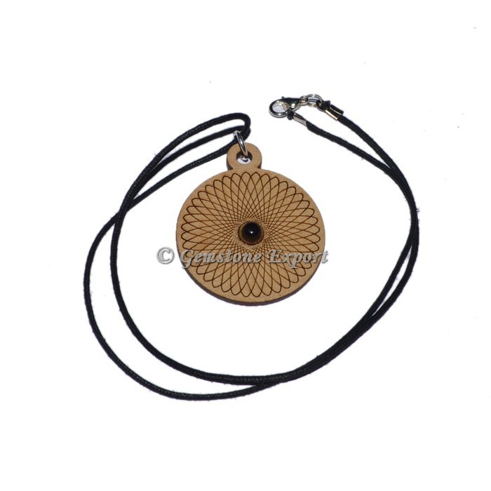 Garnet Stone Engraved Wooden Pendants