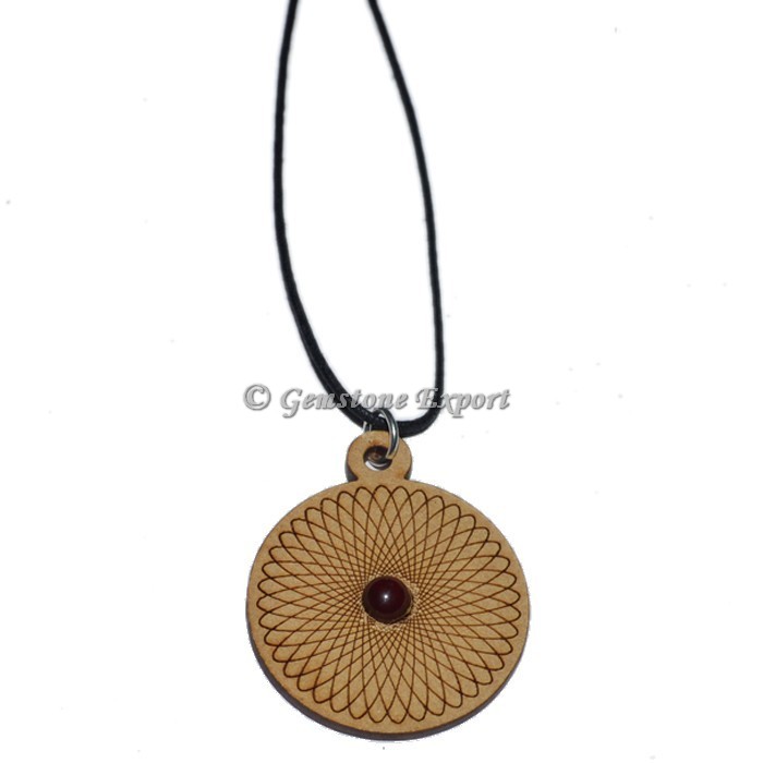Red Jasper Stone On Engraved Wooden Pendants