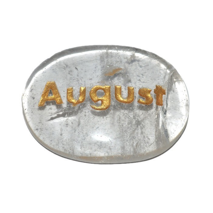 Crystal Quartz August Engraved Stone