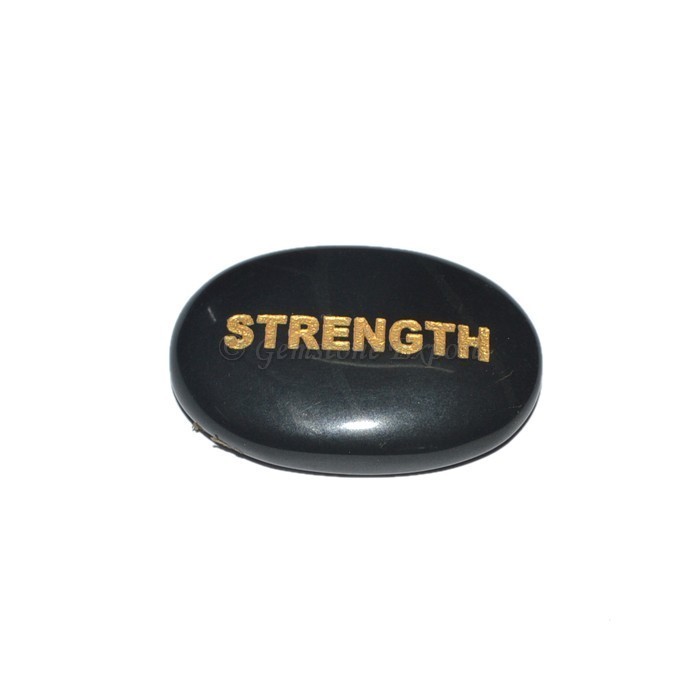 Black Agate STRENGTH Engraved Stone