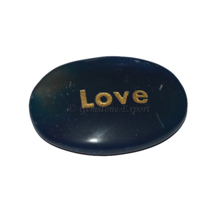 Blue Onyx Love Engraved Stone