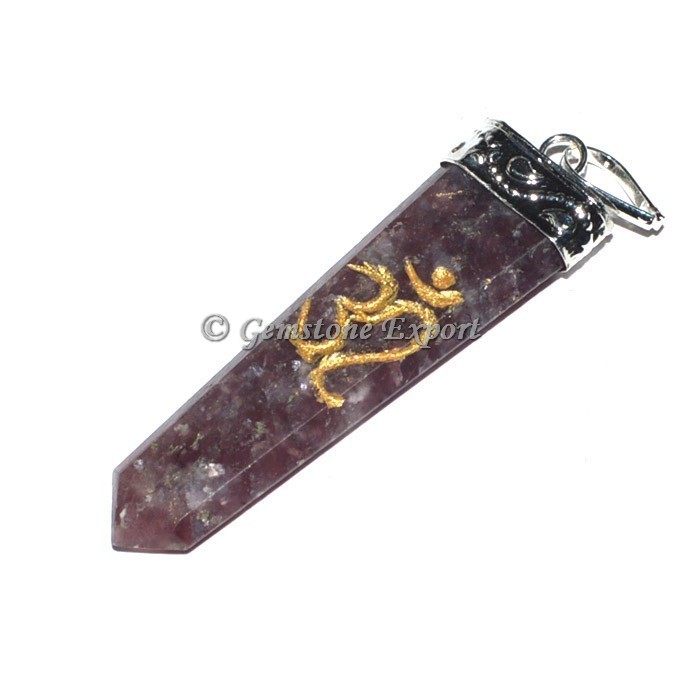 Lepidolite Om Engraved Pendant
