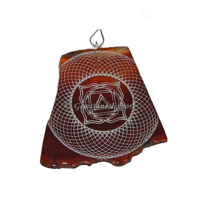 Engraved Root Chakra Slice Pendants
