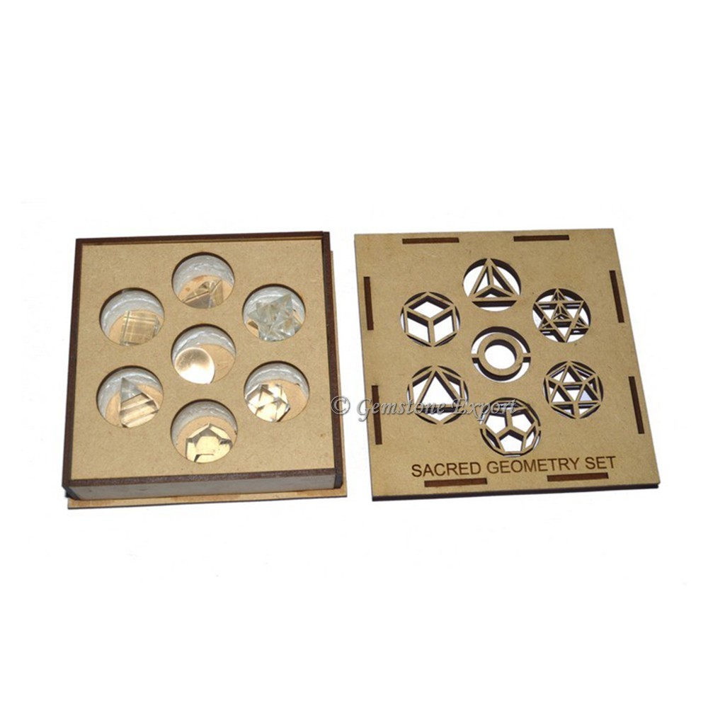 Crystal Quartz Scared Geometry Set With Transparent Square Gift Box