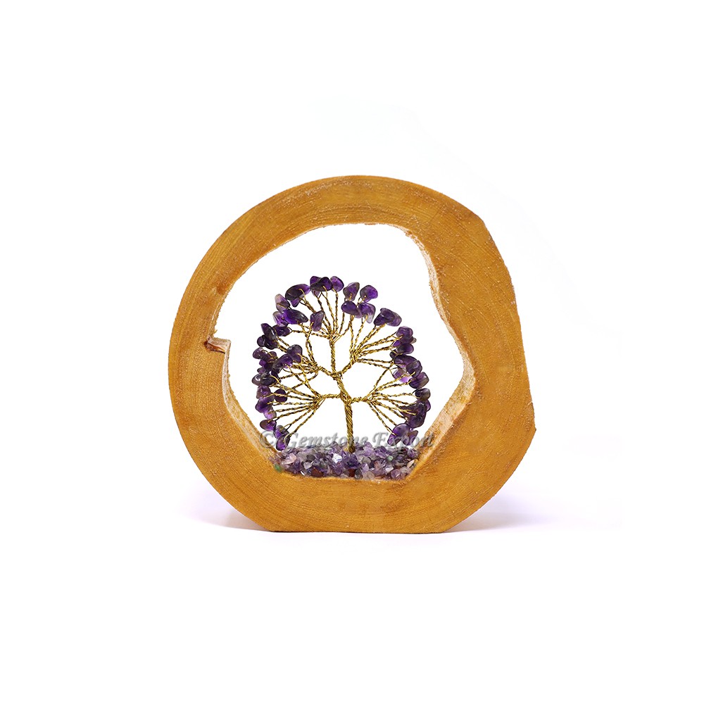 Amethyst Tree in Wooden Ring