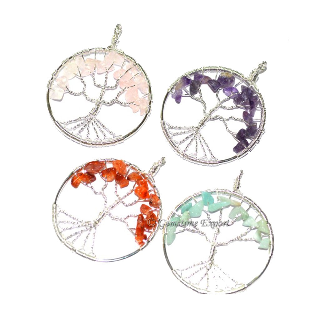 Mix Gemstone Flower of Life Tree Pendants