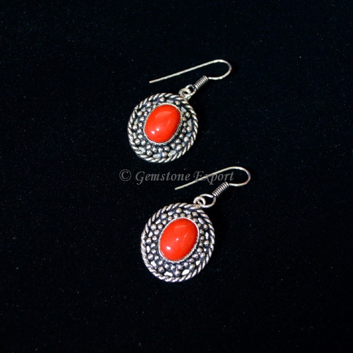 Red Jasper Moon Oval Earing