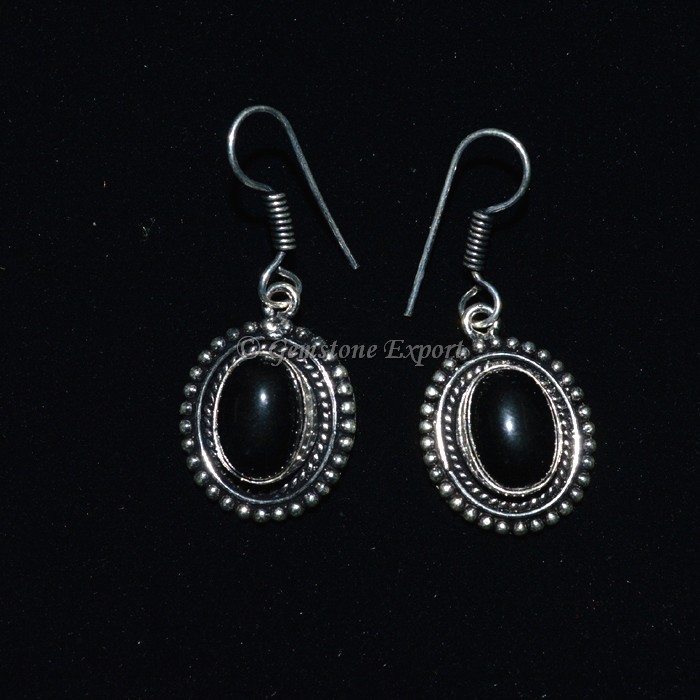 Black Onyx Oval Moon Earing
