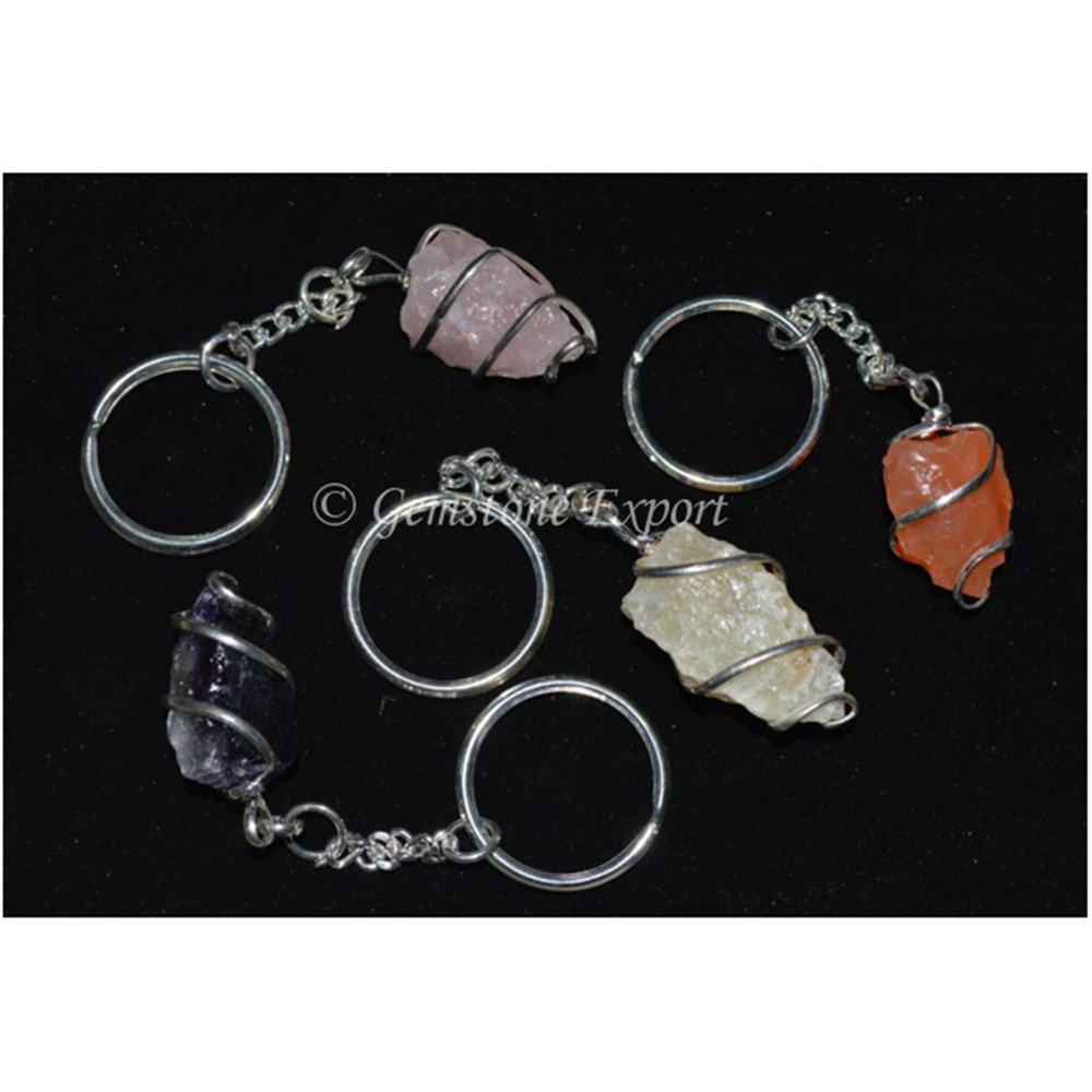 Mix Gemstone Hammered Pendulums Shape Keyring