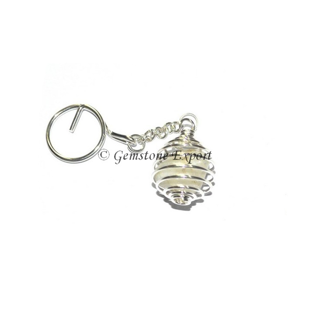 Cream Moon Stone Cage Tumbled Keyring