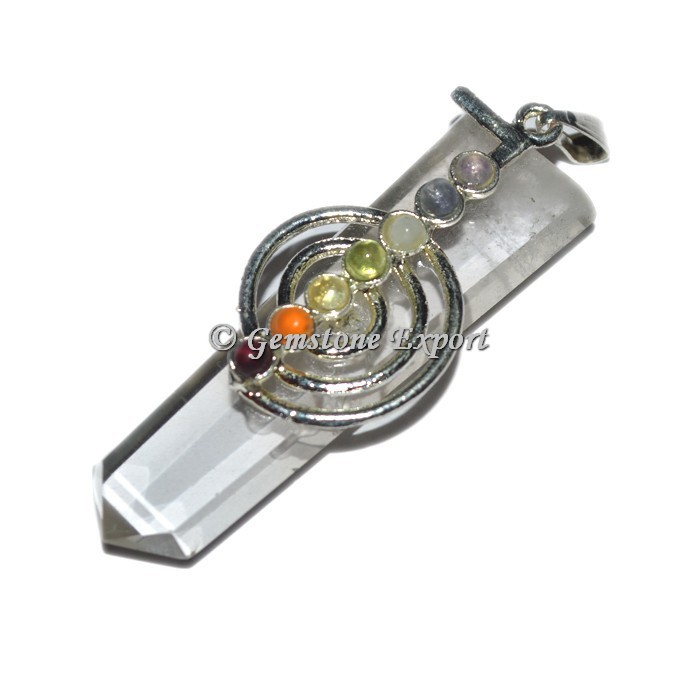 Crystal quartz  Flat Pencil Pendants With Chakra Stone