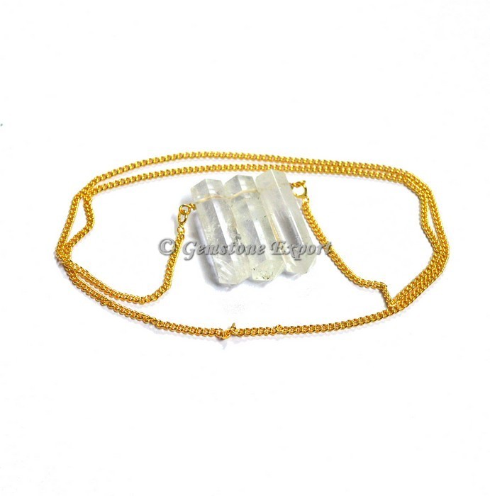 Crystal Quartz Pencil Pendants With Golden Chain