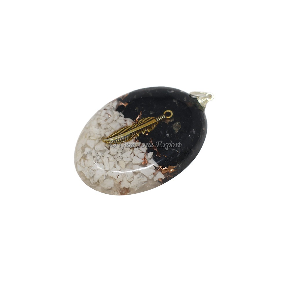 Howlite and Black Tourmaline With Sword Oval Orgone Pendant