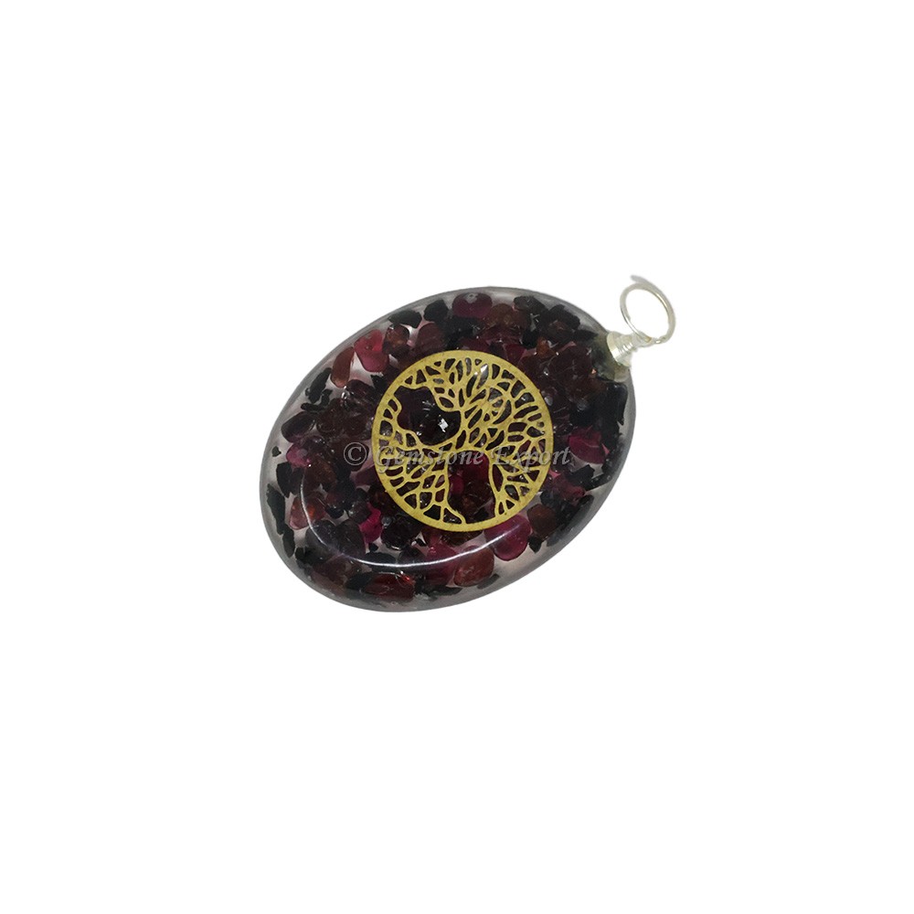 Garnet With Tree of Life Oval Orgone Pendant