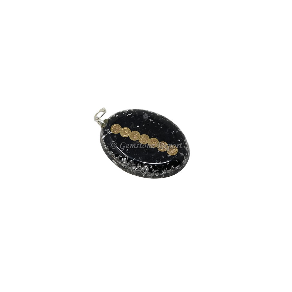 Black Tourmaline with Seven Chakra Oval Orgone Pendant
