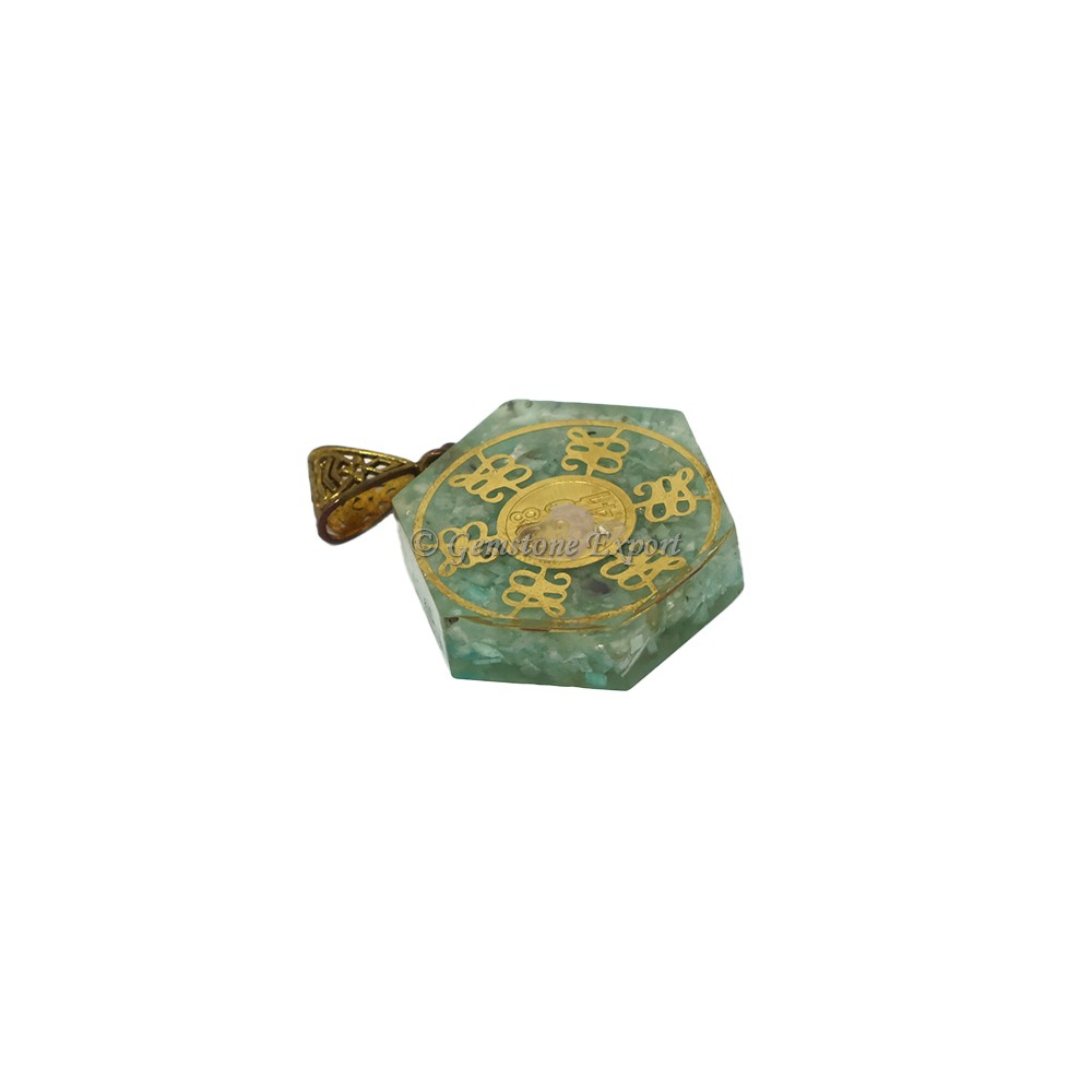 Aquamarine Shree Yantra Hexagonal Orgone Pendant