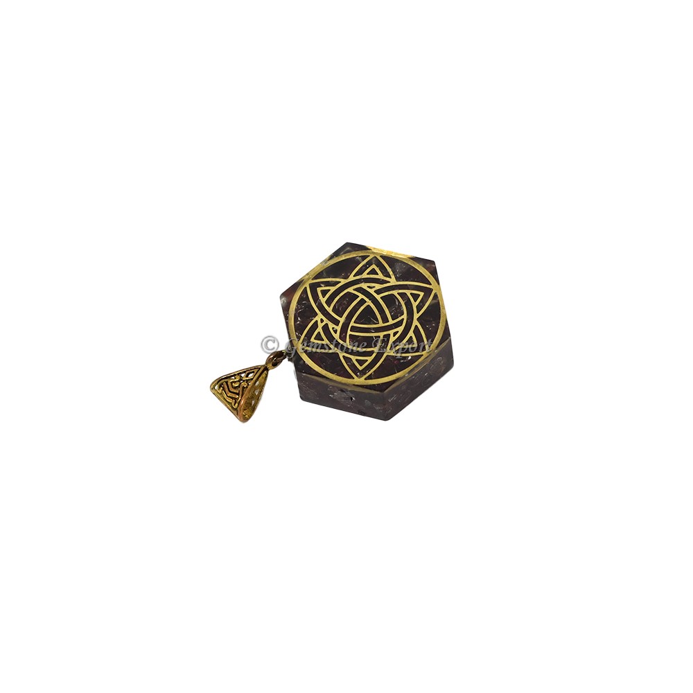 Garnet with Celtic Knot Hexagonal Orgone Pendant