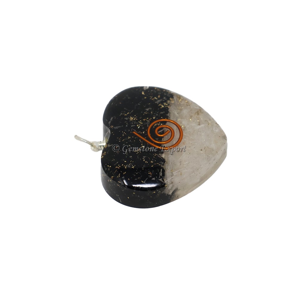 Selenite and Black Tourmaline Heart Shaped Pendant
