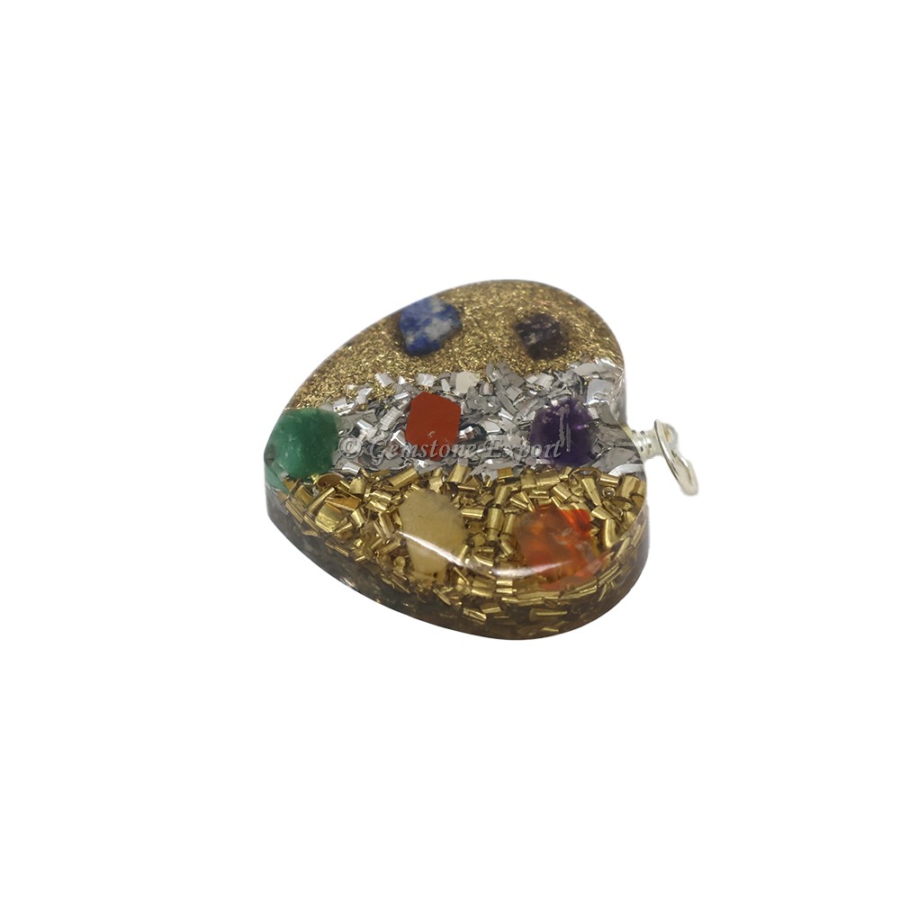 Seven Chakra Golden, Silver and Glitter Brass Heart Shaped Pendant