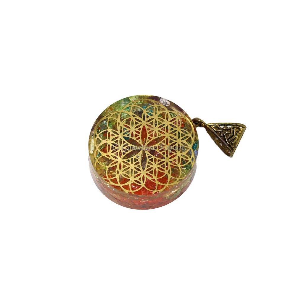 Seven Chakra Flower of Life Orgone Pendant