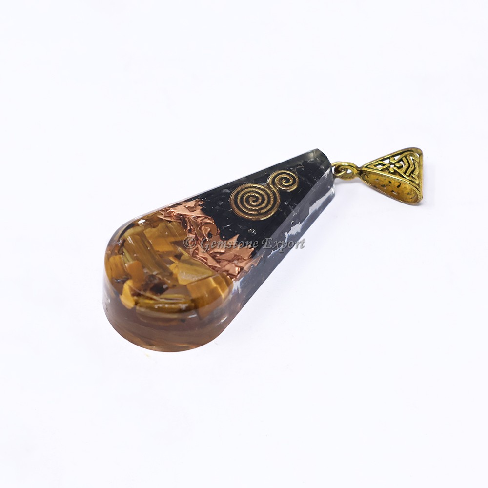 Black Tourmaline and Tiger Eye Pear Shaped Pendant