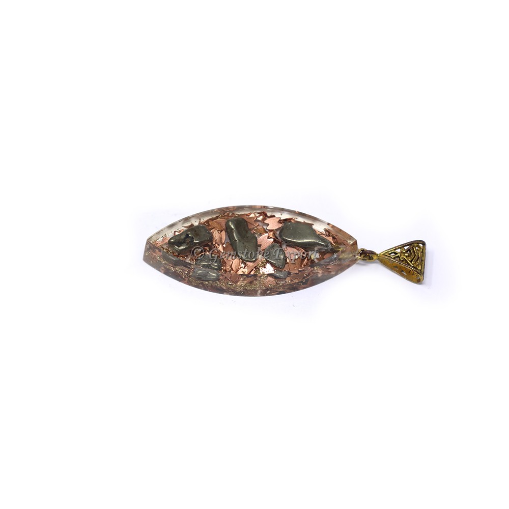 Copper Fillings with Pyrite Marquise Shaped Orgone Pendant