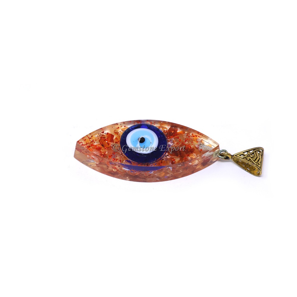 Red Jasper with Evil Eye Marquise Shaped Orgone Pendant