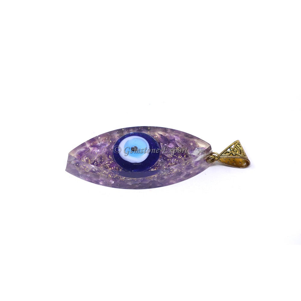 Amethyst with Evil Eye Marquise Shaped Orgone Pendant